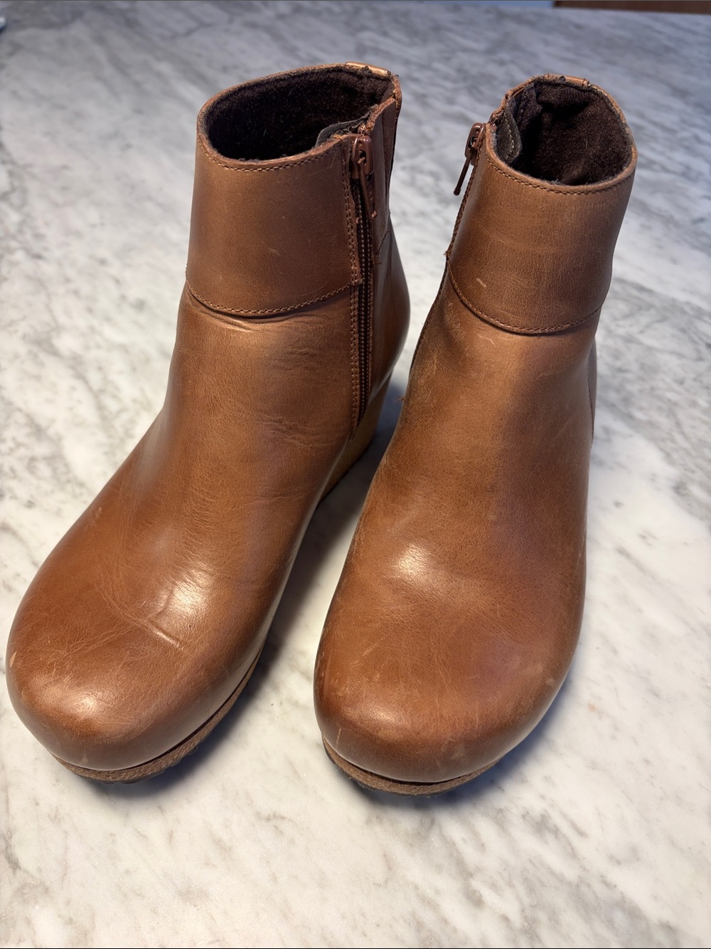 Birkenstock Brown Leather Ankle Booties with Side Zip